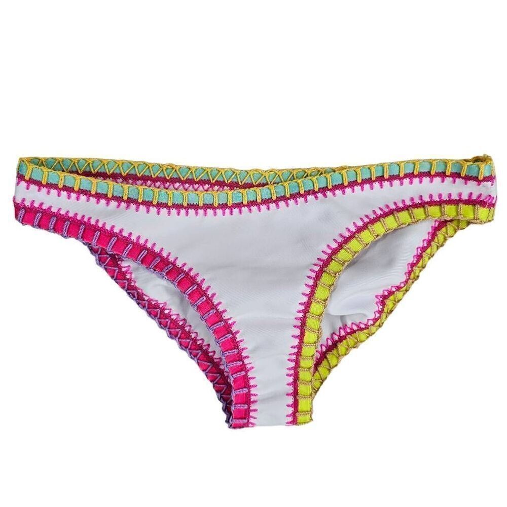 Platinum Swimwear Crochet-Trim Hipster Bikini Bottoms White L New